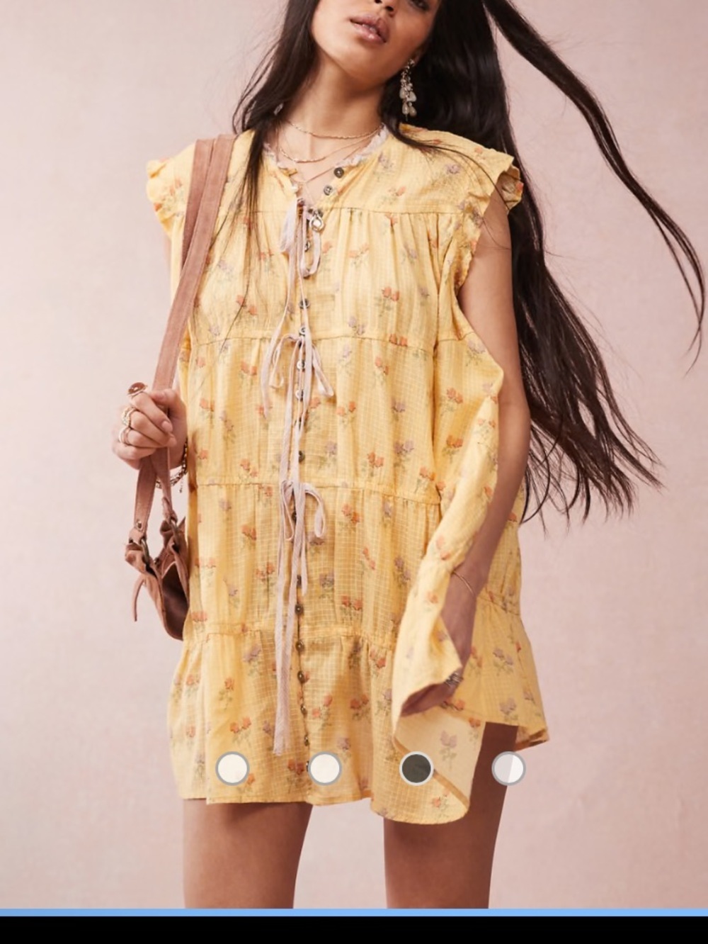 Free People sundown ditsy print smock mini dress in yellow NWOT - Picture 4 of 9